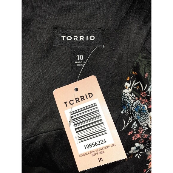 NEW TORRID Plus Size 10 10W A-Line Dress Black Blue Pink Floral Cap Sleeve - Picture 6 of 6